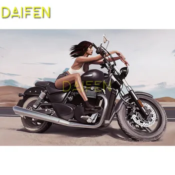 

DIY 3D Diamond mosaic Full Square Diamond painting Cross stitch woman girl sitting on motorbike Full Round Diamond embroidery