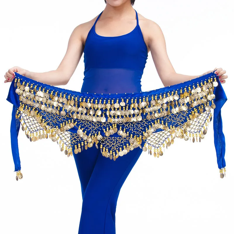 Женский костюм для танца живота, пояс на бедрах, 320 монет, цепочка для танца живота, Индийские танцы Болливуд, пояс с монетами, танцевальная одежда для леди - Цвет: Royal blue