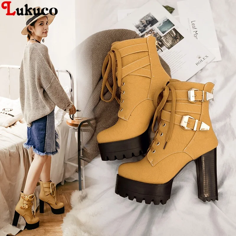 

Lukuco Lace UP Large Size 43 44 45 46 47 48 Ankle Boots Women Platform High Heels Female Shoes Woman Short Boot Ladies Footwear