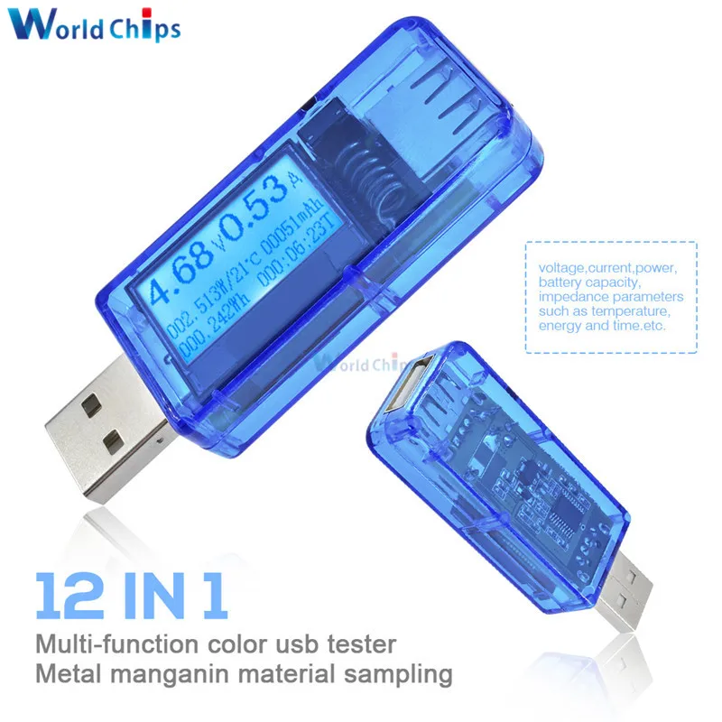 

12 In 1 LCD USB Digital Voltmeter Tester DC 4-30V Amperimete Voltage Current Meter Ammeter Detector Power Bank Charger Indicator