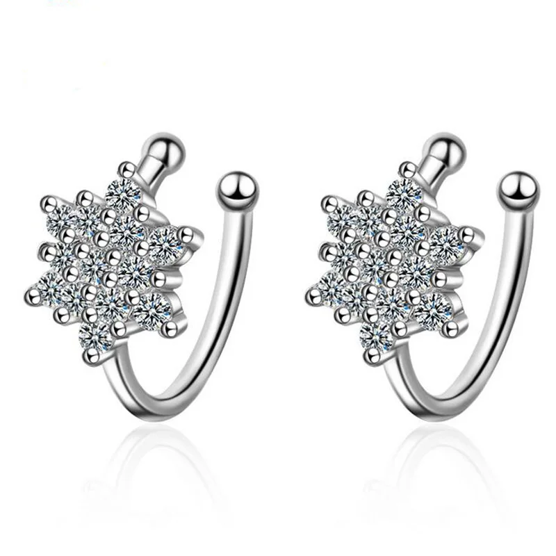 

New Fashion Simple 925 Silver Shiny Zircon Cute Snowflake Clip Earring For Children Kids Girls Women Sweet Party Gift Jewelry