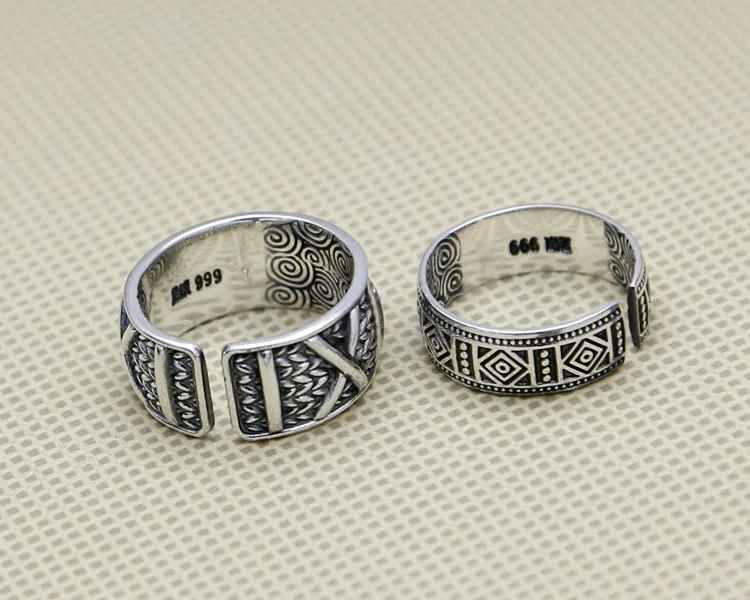 Античное серебро 999, мужское кольцо, сетка, ободок, ручная работа, чистое Твердое Серебро, 999, мужские ювелирные изделия с регулируемым размером, высокое качество, бижутерия