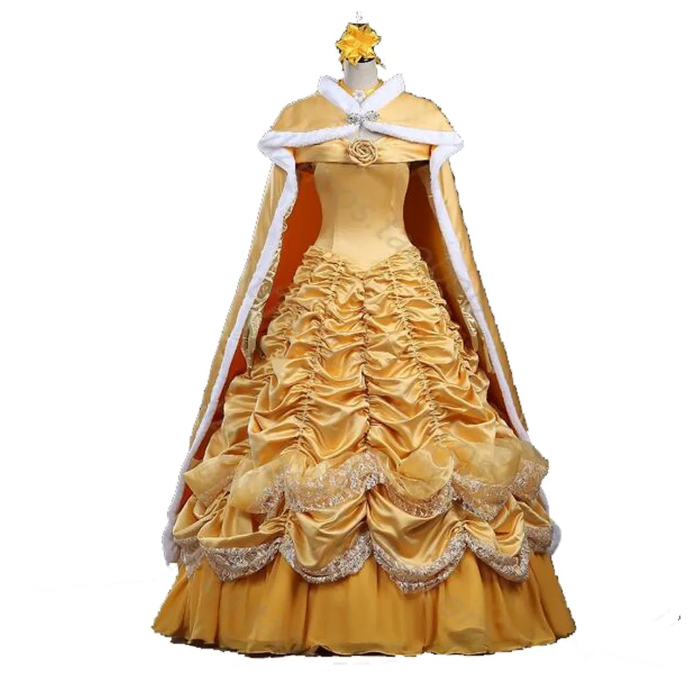 

2017 Beauty And The Beast Adult Princess Belle Costume Princess Cosplay Dress With Cloak