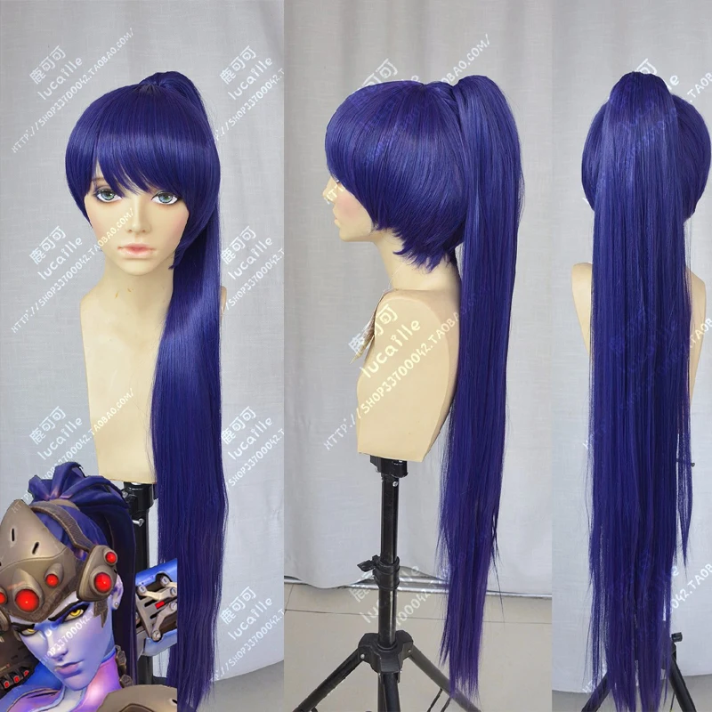 

Overwatch/OW Widowmaker Purple Blue Mix Long Cosplay Wig With Removable A Chip Ponytail + Wig Cap