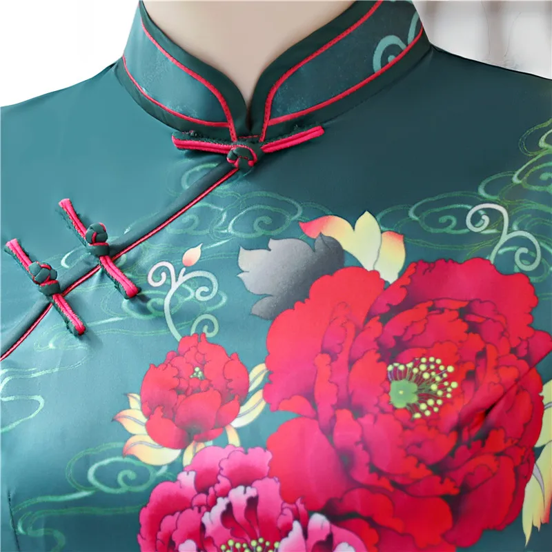 Шанхай история из искусственного шелка Qipao длинное платье Cheongsam национальный тренд платья короткий рукав тонкий традиционный китайское