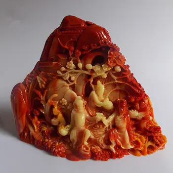 

China Old Hand carving Shoushan Stone Landscape Scenery statue