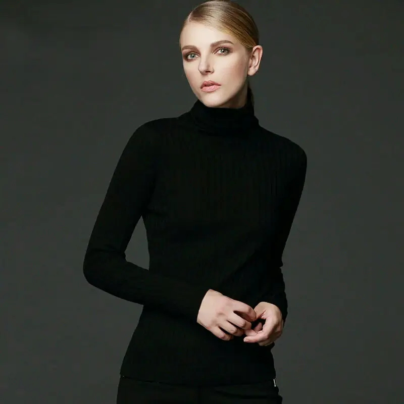 Beste Vrouwen Wollen Coltrui Trui 100% Wol Rib Knits Truien Wit Zwart Kaki Dieptepunt Pull Femme