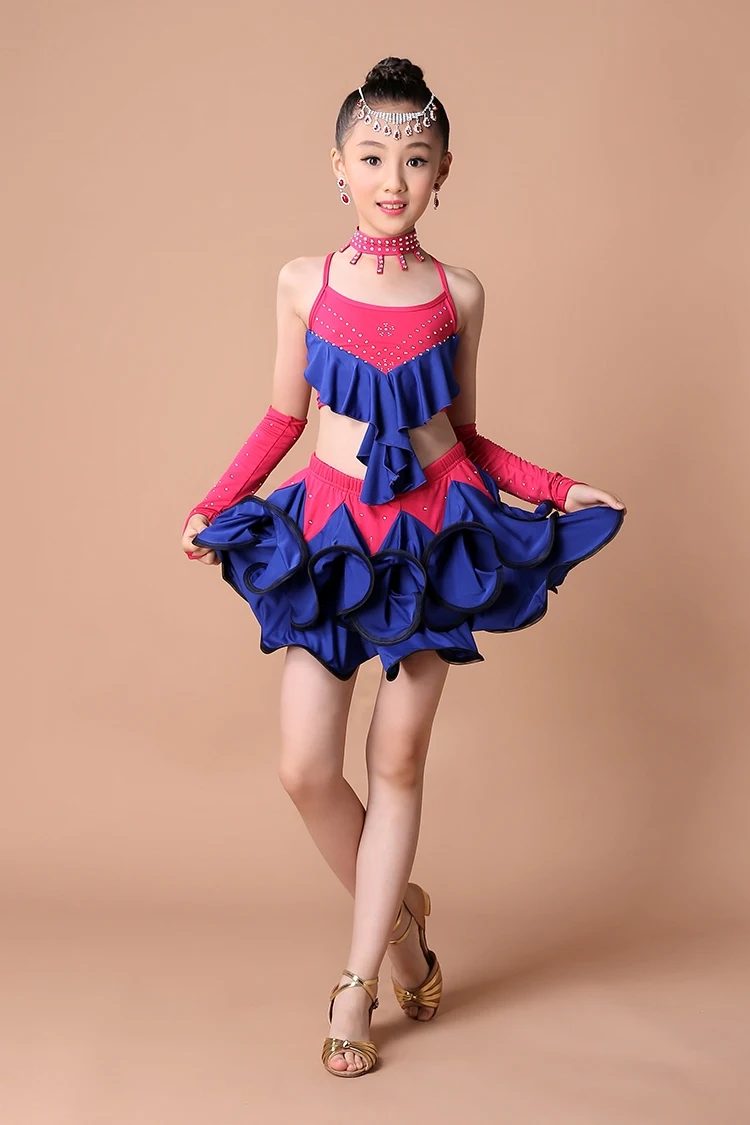 Girl latin dance dress girl  Girls Latin Vest+ Skirt Cake Skirt Suit Modern Dance Competition Performance Clothing Hot (18)