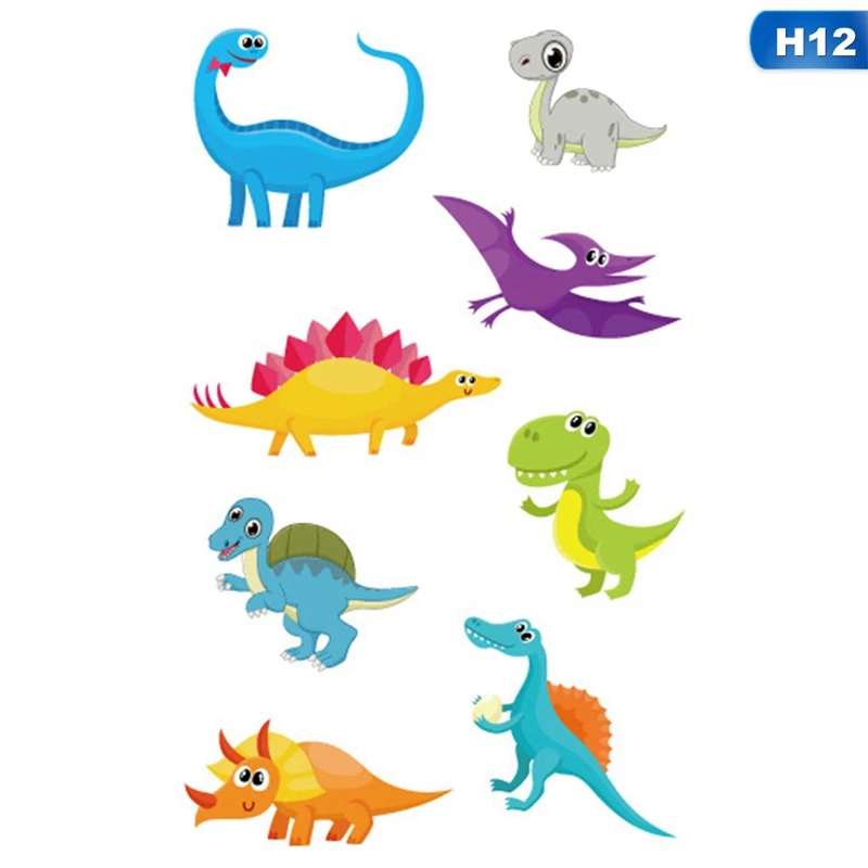 Красочные Динозавры юрского периода, Детские тату-наклейки, боди-лицо, искусство, мультфильм, Временные татуировки, детские руки, флеш-тату, подарок - Цвет: H12