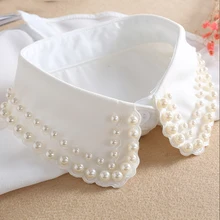 Chemise à Col blanc et Faux Col pour femme, chemise avec perles et cravate détachable, nouvelle collection 2020