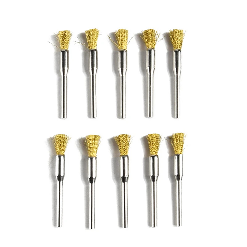 10pcs/set Pen shape Head Electric Tool Brass Brush Wire Wheel Brushes