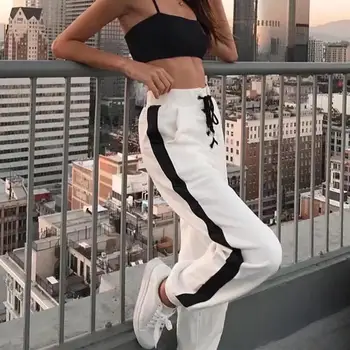 

Sports Women Pants Casual Lace Up High Waist Solid Color Trousers Tracksuit new