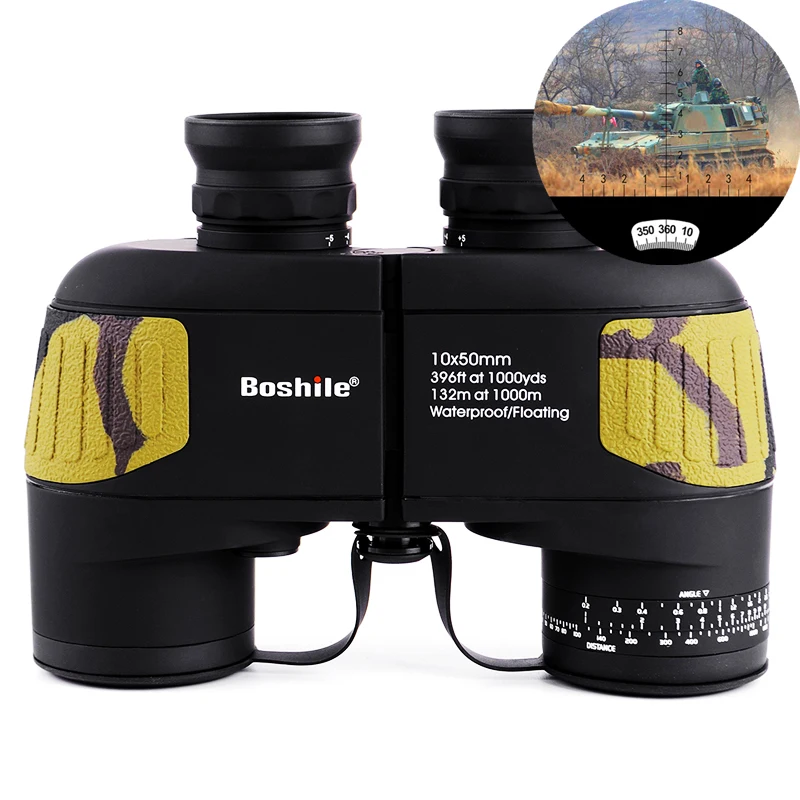 Boshile бинокль 10x50 телескопа со встроенным дальномер Военный бинокль HD High times Водонепроницаемый для охоты