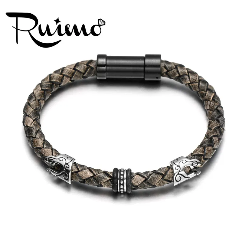 Кожаный браслет RUIMO Warrior модные браслеты из натуральной кожи 316l ювелирные изделия