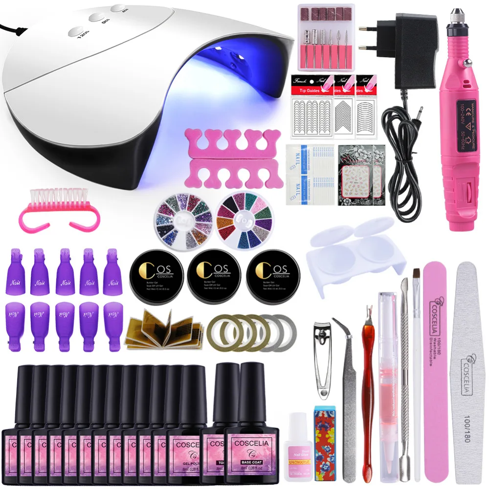 

Nail Art Manicure Tools 36W UV Led Lamp Nail Dryer 6/10/12 Color Gel Varnish Base Top Coat Soak Off Nail Polish Nail Set Kits