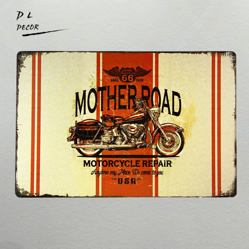 DL-Vintage home decor Mother Road Route 66 Motorcycle Repair Tin Metal Sign