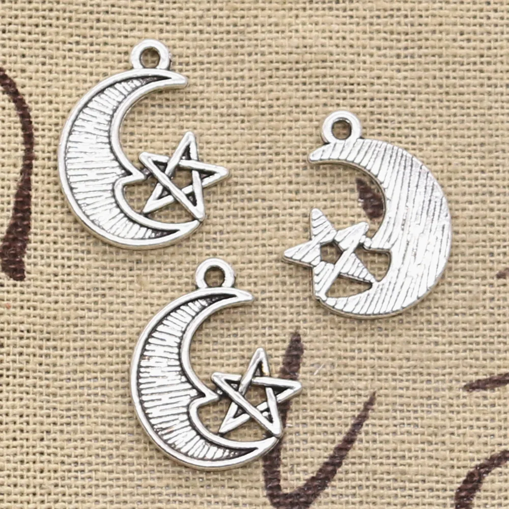 30pcs Charms Moon Star 20x16mm Antique Bronze Silver Color Pendants DIY