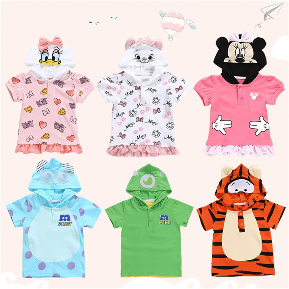  Baby Boys Girls T Shirt Cotton Cute Cartoon Hooded T-Shirt For 1-5 Year Child Top Kids Outwear Chil