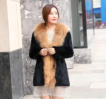 

High Quality Winter fashion rabbit fur black long Faux Fur Pockets woman Thick Warm Fur England Style female long Faux Fur