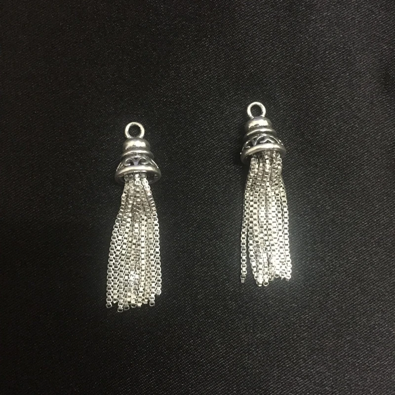 ( 2Pcs 32MM) Vintage Silver Tone Tassels Shape " 925 Sterling Silver