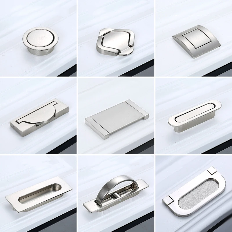 Furniture Handles KAK Tatami Hidden Door Handles Zinc Alloy Recessed Flush Pull Cover Floor Cabinet Silver Black Hardware