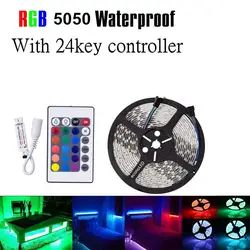 5 м DC 12 В 5050 SMD2835 Водонепроницаемый RGB светодио дный гибкой, 300 светодио дный лента + 24 ключ пульта дистанционного управления Комплект Гибкая