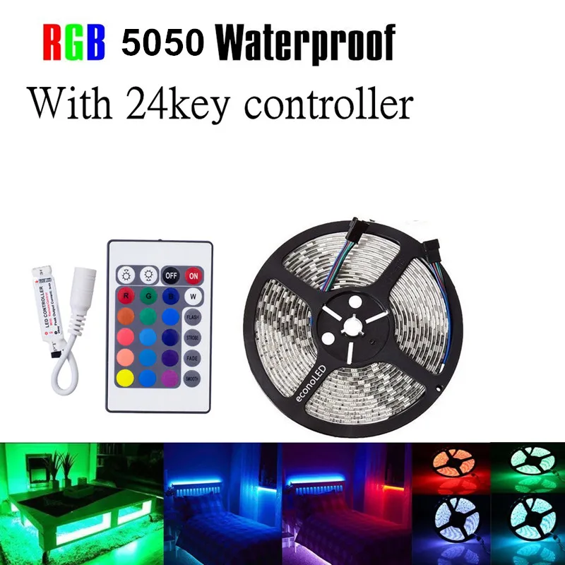 5 м DC 12 В 5050 SMD2835 водонепроницаемый RGB светодиодный гибкий 300 лента + 24 ключа