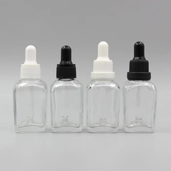 

Wholesale 30ml empty dropper bottle, Square clear glass oil bottles with plastic dropper
