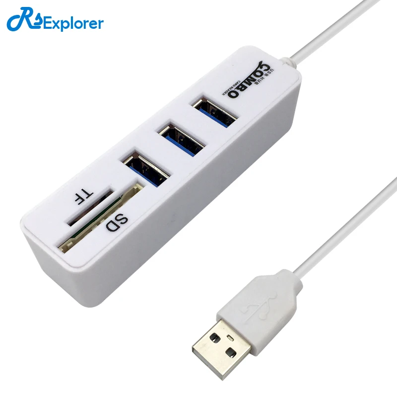 3 Ports USB 2.0 HUB Multi in 1 TF/SD Card Reader USB Splitter Adapter
