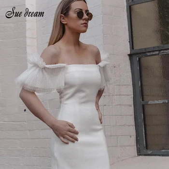 

2020 New Women's High Quality White Slash Neck Sexy Club Lace Tights Rayon Bandage Dress Evening Party Elegant Dress Mini