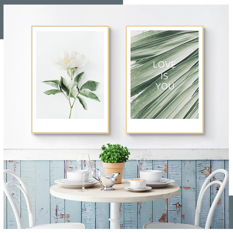 Nordic pictures flower poster leaf canvas painting modern letters wall art prints for living room (3)