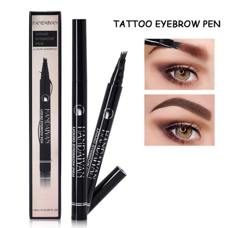 

Brand New Eyebrow Pencil Waterproof Fork Tip Eyebrow Tattoo Pen 4 Head Fine Sketch Liquid Eyebrow Enhancer Dye Tint Pen
