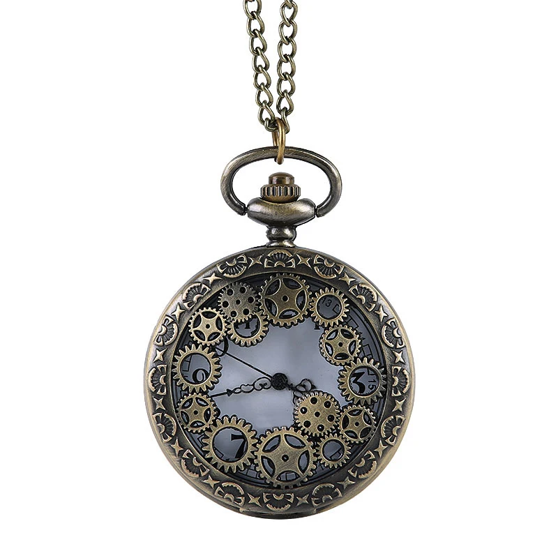 Unisex Bronze Steampunk Pocket Watch Hollow Quartz Watches Clock
