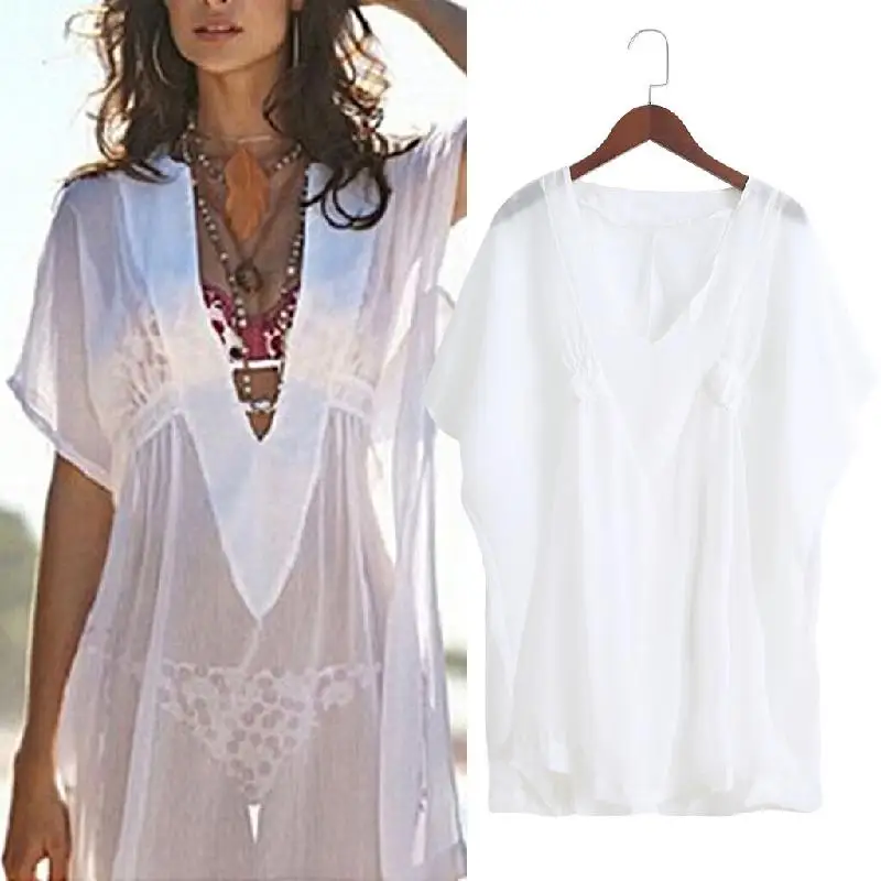 

KLV Women Sexy Lady Bikini Cover Up Perspective V-neck Swimsuit Swimwear Beach