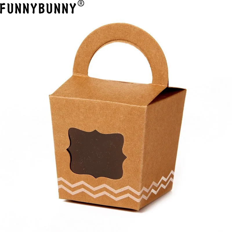 

FUNNYBUNNY 24pcs Single Cupcake Boxes Individual Containers With Handle and PVC Window Disposable Kraft Paper Cupcake Holders