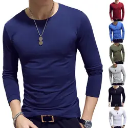 Плюс размер 5XL футболка с круглым вырезом и длинными рукавами для мужчин s эластичная футболка Фитнес Повседневная мужская футболка