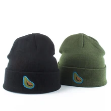 Женская зимняя вязаная шапка, фрукты, авокадо, вышивка, шапочки для мужчин, осенняя женская шапка, женская теплая хлопковая шапка