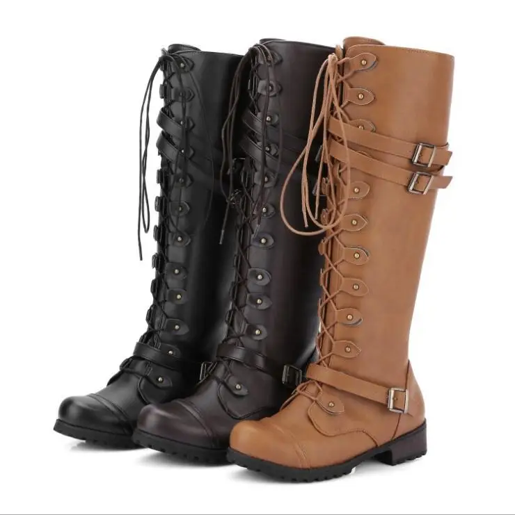 

High Quality Women Shoes Woman Boots Knee-High Boots Fashion Retro Lace Decoration 2019 Autumn New Casual Warm Popular Boots X61