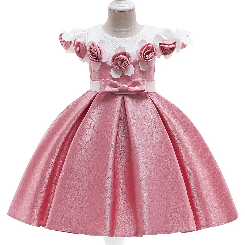 Свадебное платье с розами для девочек, платье для маленьких девочек платье для дня рождения для девочек возрастом от 3 до 10 лет вечерние платья принцессы, Vestido L1851 - Цвет: Bean powder