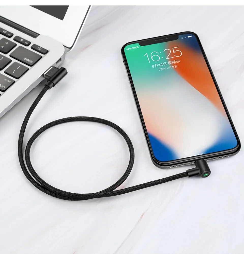 90 grados usb Cable para iphone Mcdodo rápido de sincronización de datos de carga LED para iphone 7 6X8 5 6 s Plus iphone cargador de cable adaptador de cable