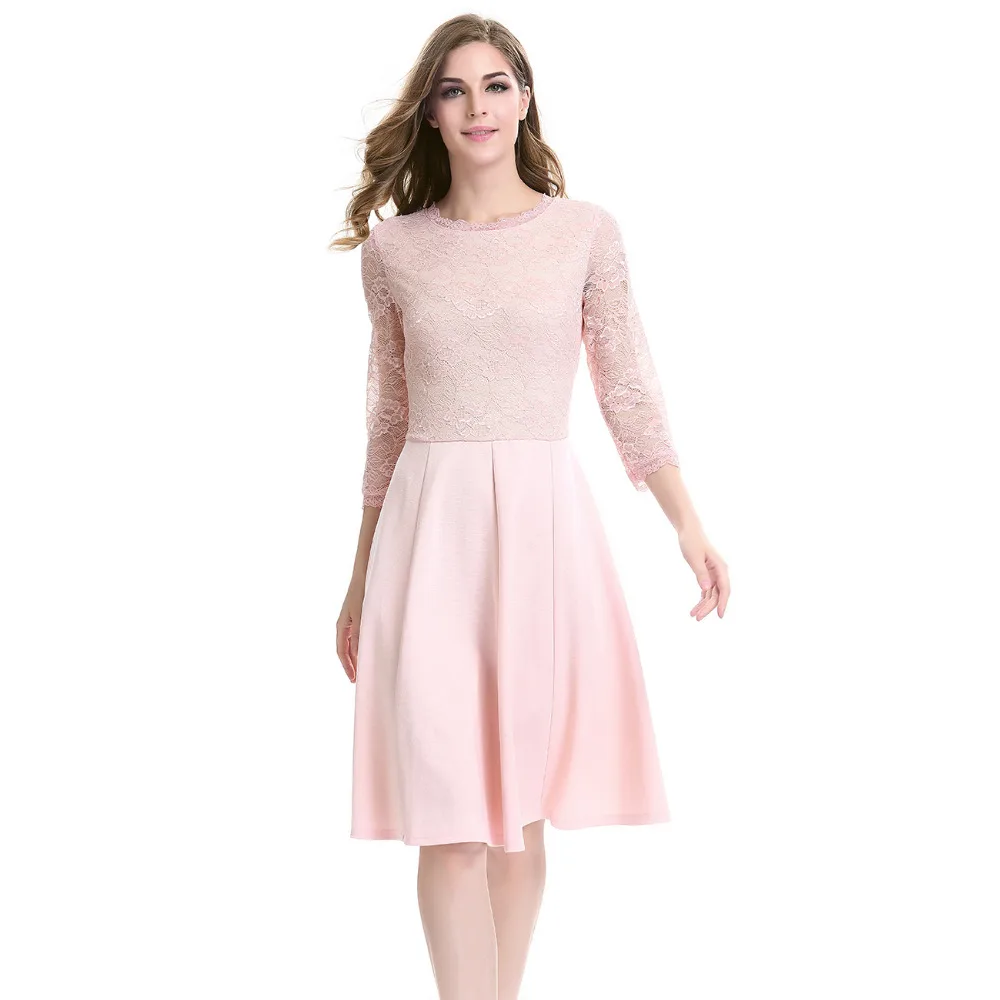 Pink Dress Luxury Lace Patchwork Elegent Women Pleated Plus Size Dresses Party/Club/Office Autumn Clothing vestido de festa New