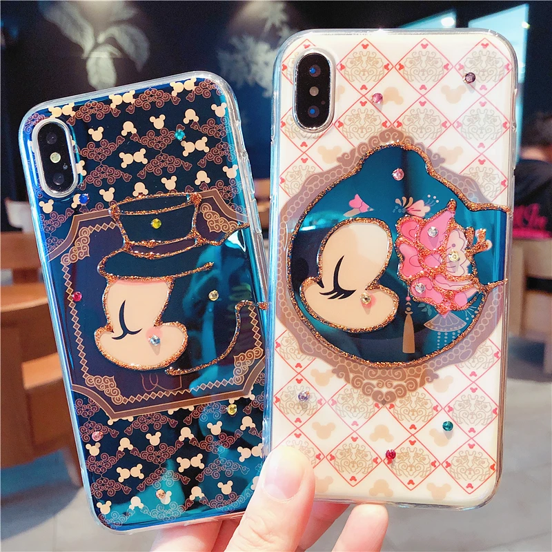 

Retro cartoon cute mouse Phone Case For iPhone X 8 7 6 6S Plus Blu-ray Drill For iPhone XS Max XR Xs Soft blue-ray soft Cases