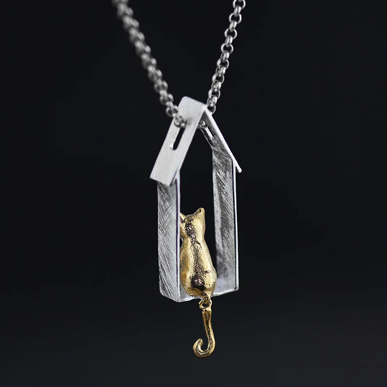 

925 sterling silver windowsill kitten pendant interesting tail active