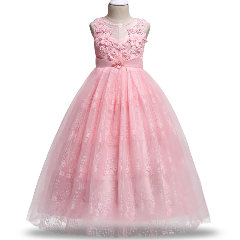 Кружевные платья для девочек с аппликацией в стиле пэчворк; одежда для маленьких принцесс; платье для девочек-подростков; Длинная одежда для дня рождения для детей 4-14 лет - Цвет: as  picture