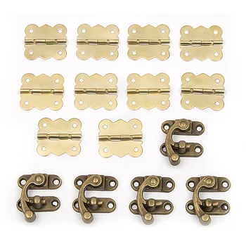 

15pcs Antique Drawer Jewellery Wood Box Cabinet Door Hasp Lock Hook Latch Butt Hinges For Fittings Furniture