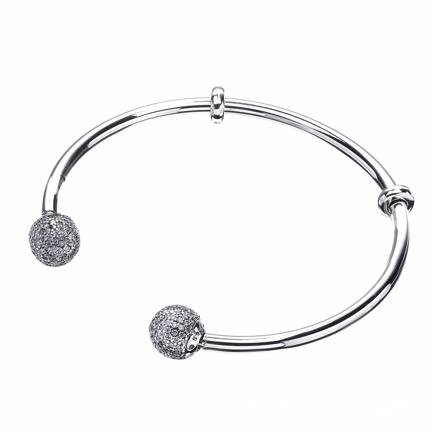

925 Sterling Silver Moments Open Bangle Pave Caps With Cubic Zirconia Pandora Bracelet Fit Women Bead Charm Jewelry