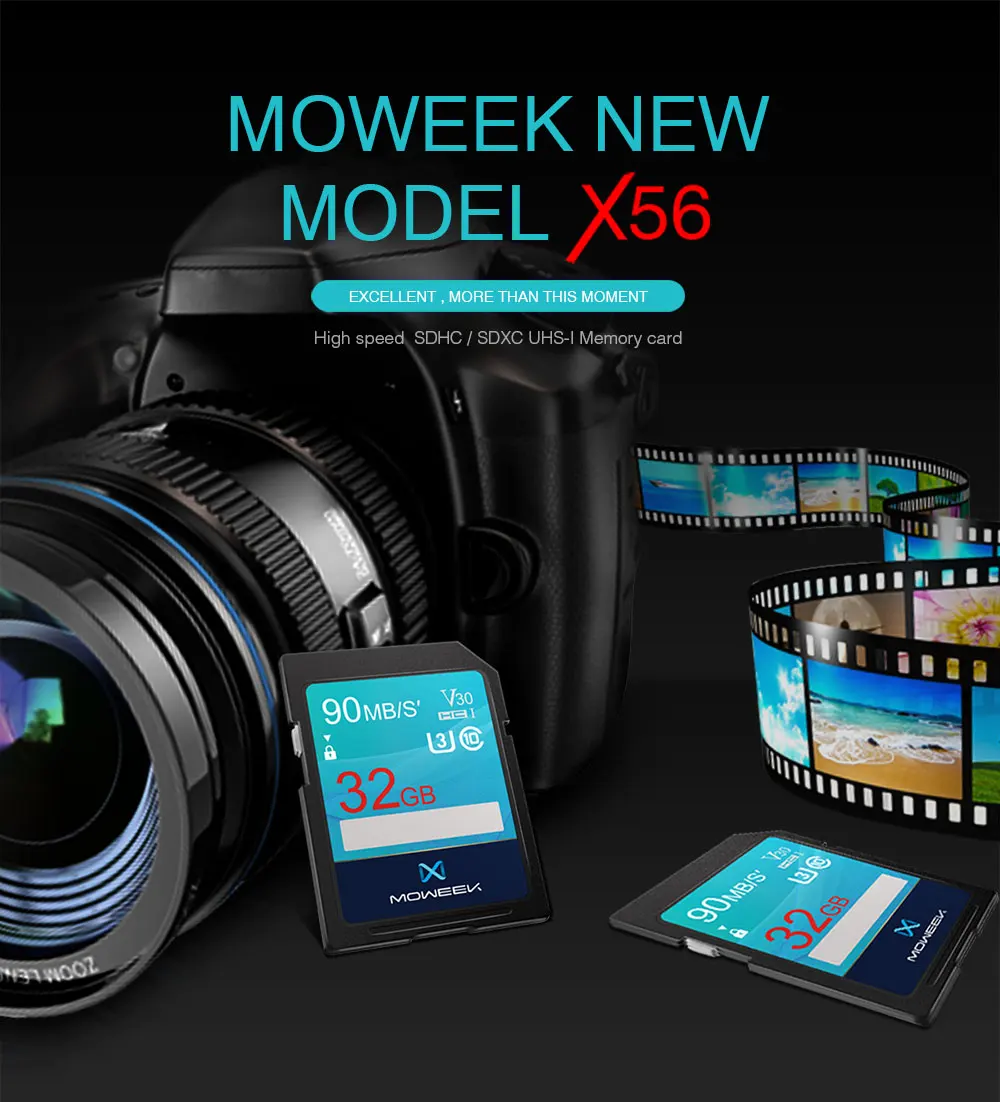 Moweek новая модель X56 SD высокоскоростная карта 16 Гб оперативной памяти, 32 Гб встроенной памяти SDHC 64 Гб 128 ГБ SDXC UHS-I слот для карт памяти Class10 флеш-карта для Камера