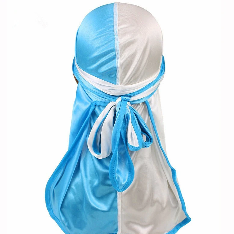 white lake Унисекс новые модные двухцветные Атлас пиратские шапки Durag бандану тюрбан шелковистые с длиным хвостом Для женщин шарф шапки Хемо украшение для головного убора - Цвет: white lake