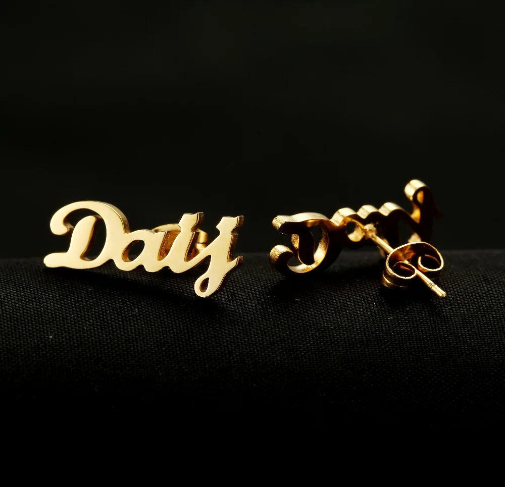 

Personalized Custom Name Earrings For Women Customize Initial Cursive Nameplate Stud Earring Gift For Best Friend Girls