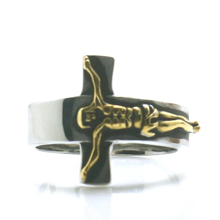 

Men Boy 316L Stainless Steel Cool Silver Punk Gothic Newest Cross Golden Silver Jesus Christ Ring
